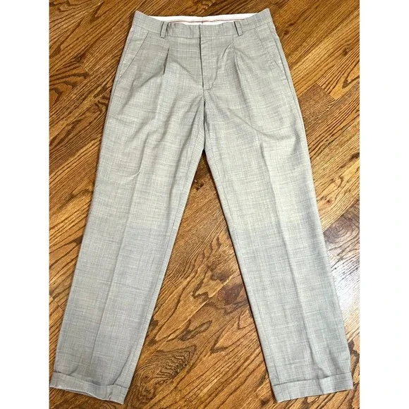 Tiger Woods Collection Men's Dress Pants 34x34 (Meas 31 L) Grey Wool Pleated Cuf - Picture 1 of 13
